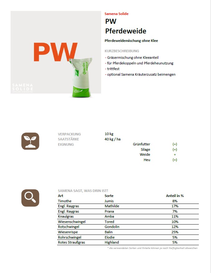 Pferdeweidenmischung ohne Klee für 2500m2, 10kg 