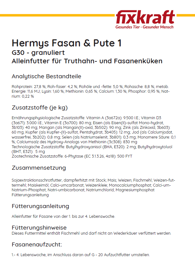 Hermys Fasan & Pute 1, 25kg