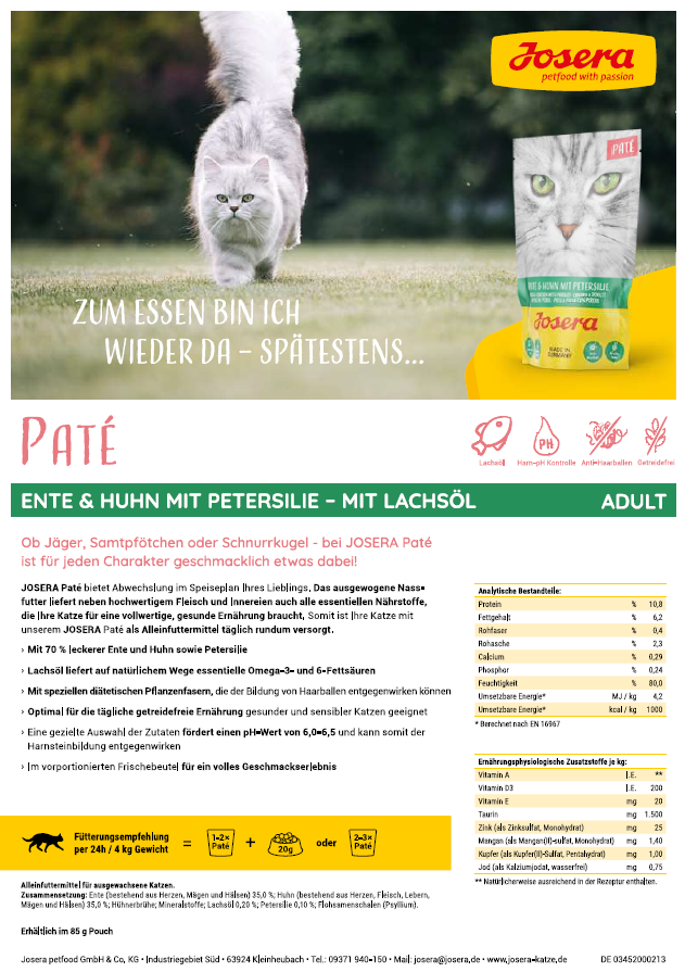 Josera Paté Ente + Huhn+Petersilie, 85g