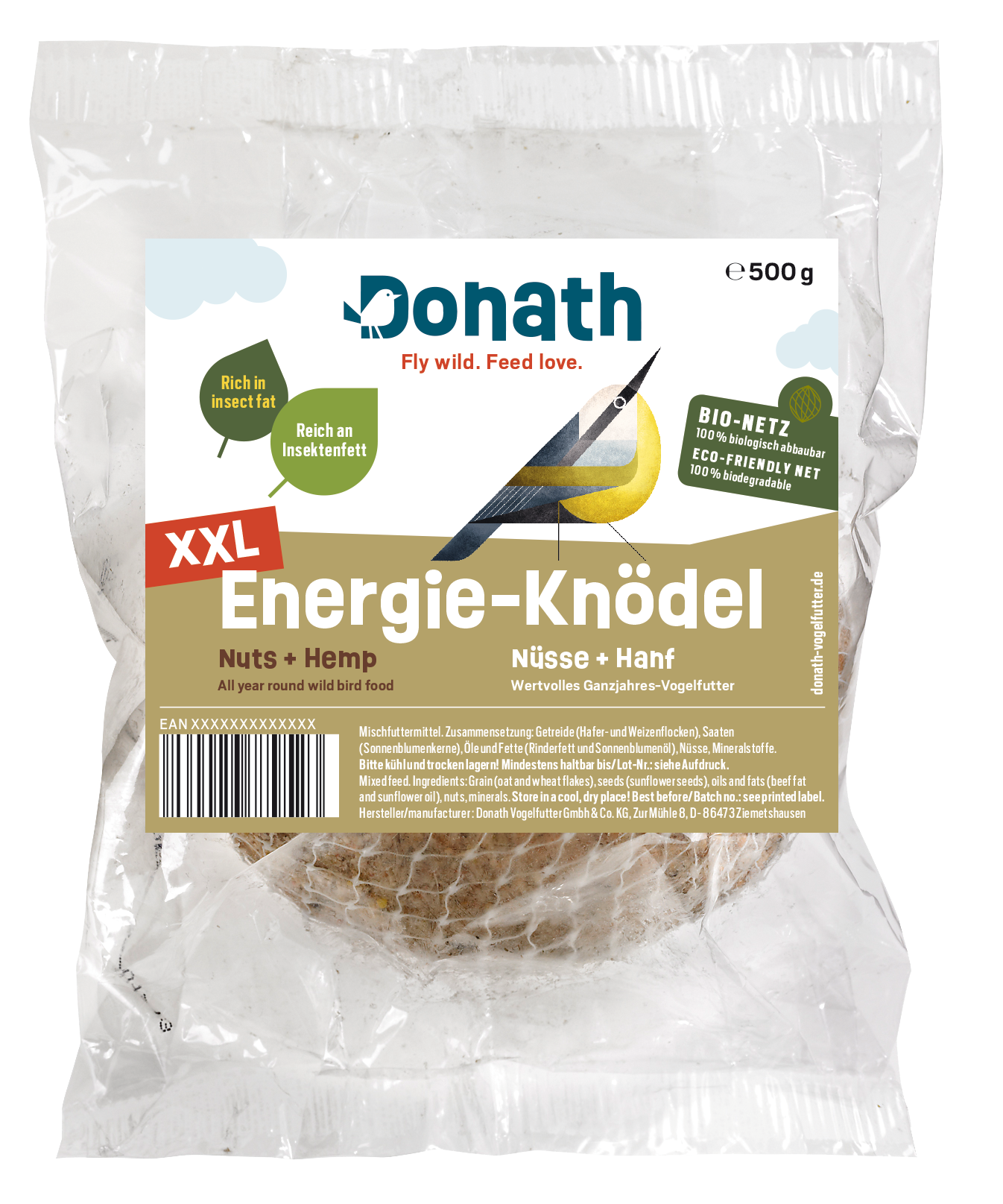 Energie Knödel XXL Nüsse + Hanf, mit Bio Netz 500g