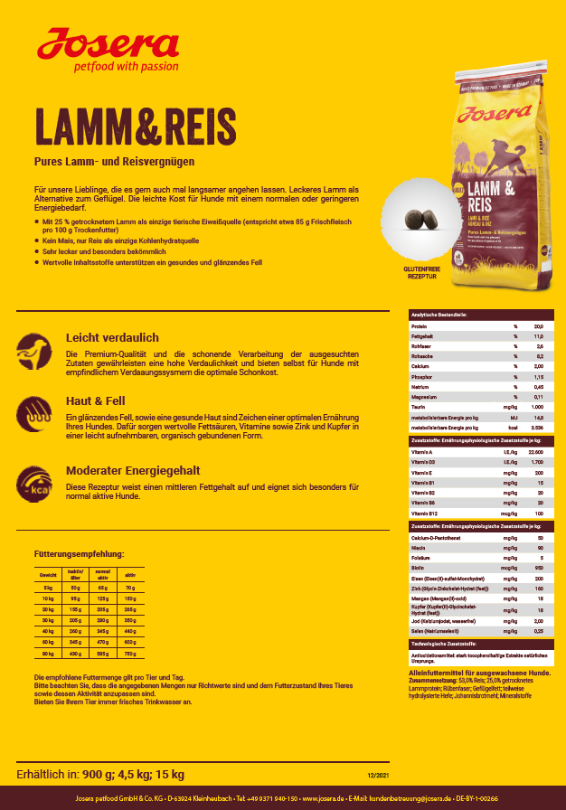 Josera Lamm & Reis, 900g