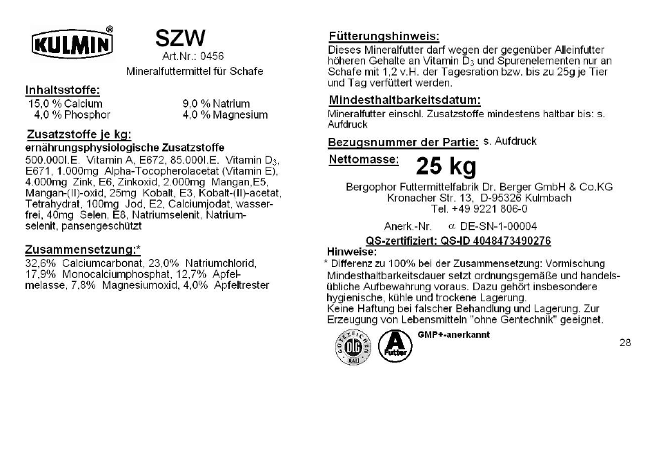 Kulmin SZW, 25kg